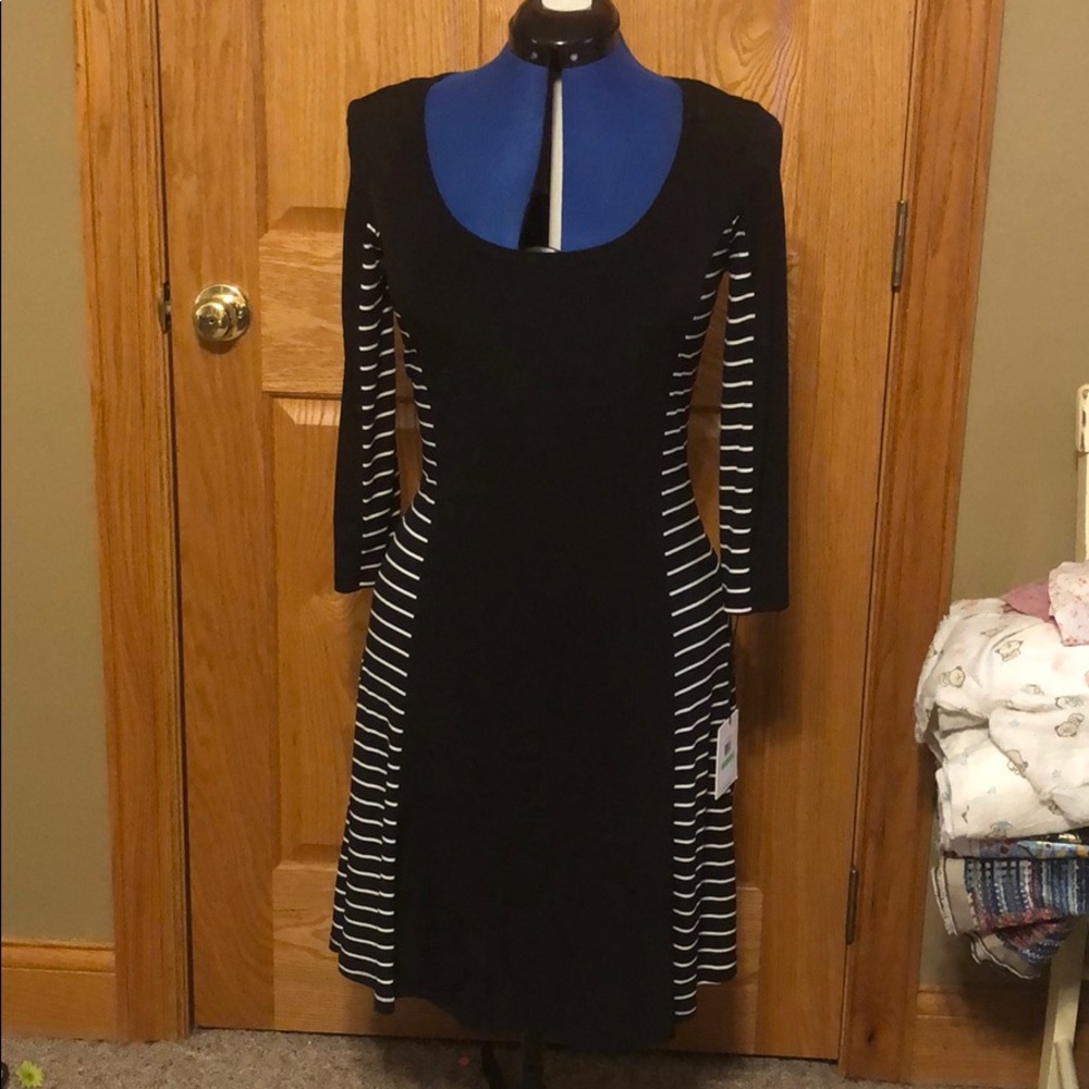 NWT Calvin Klein Black Dress with B&W Stripes